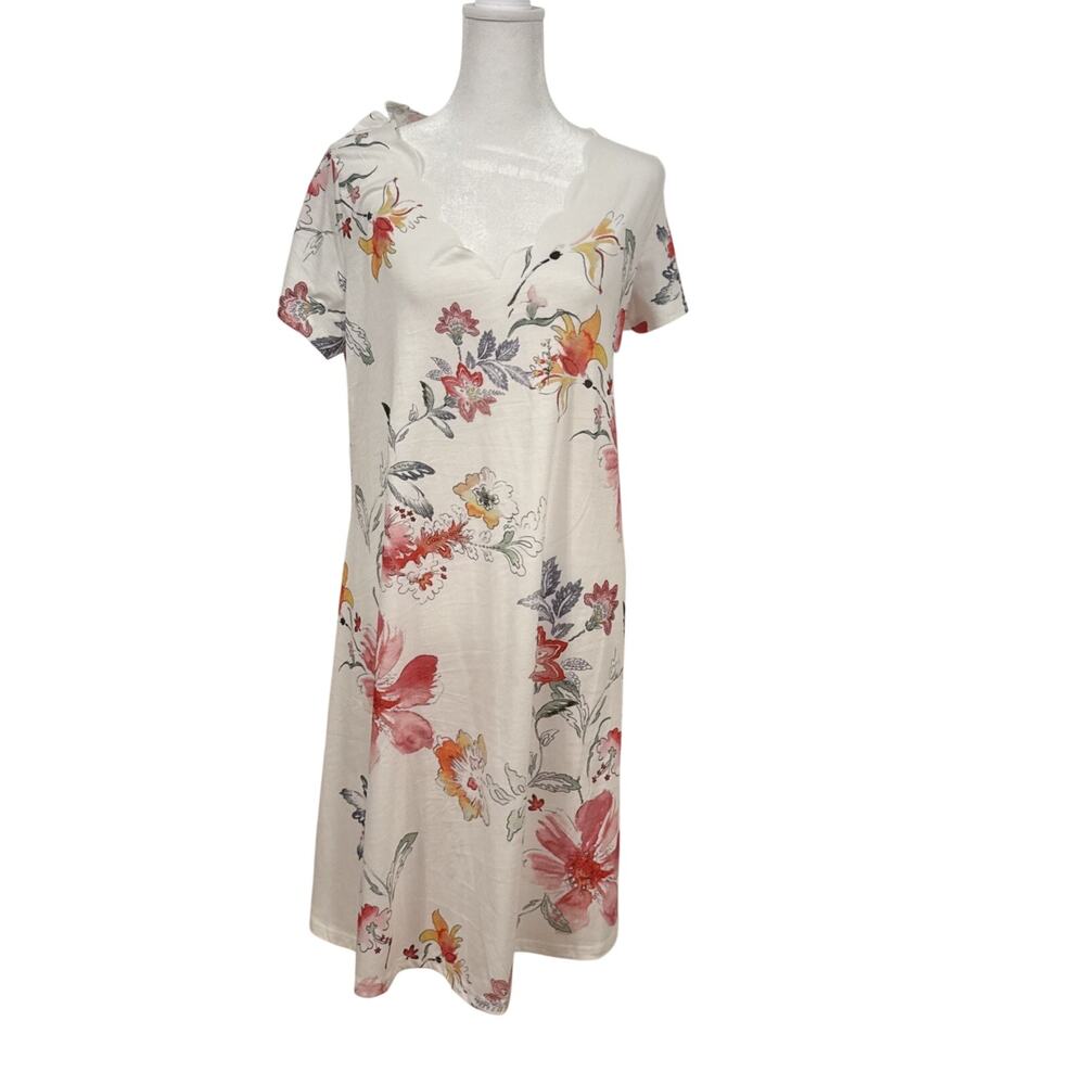 Women’s Scalloped Neck Vibrant Floral Pattern Dress Size XXL